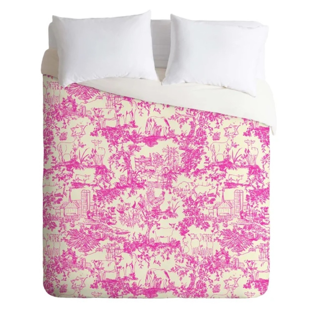 Deny Designs Rachelle Robert’s Farm Land Duvet Cover in Pink Toile-Lightweight